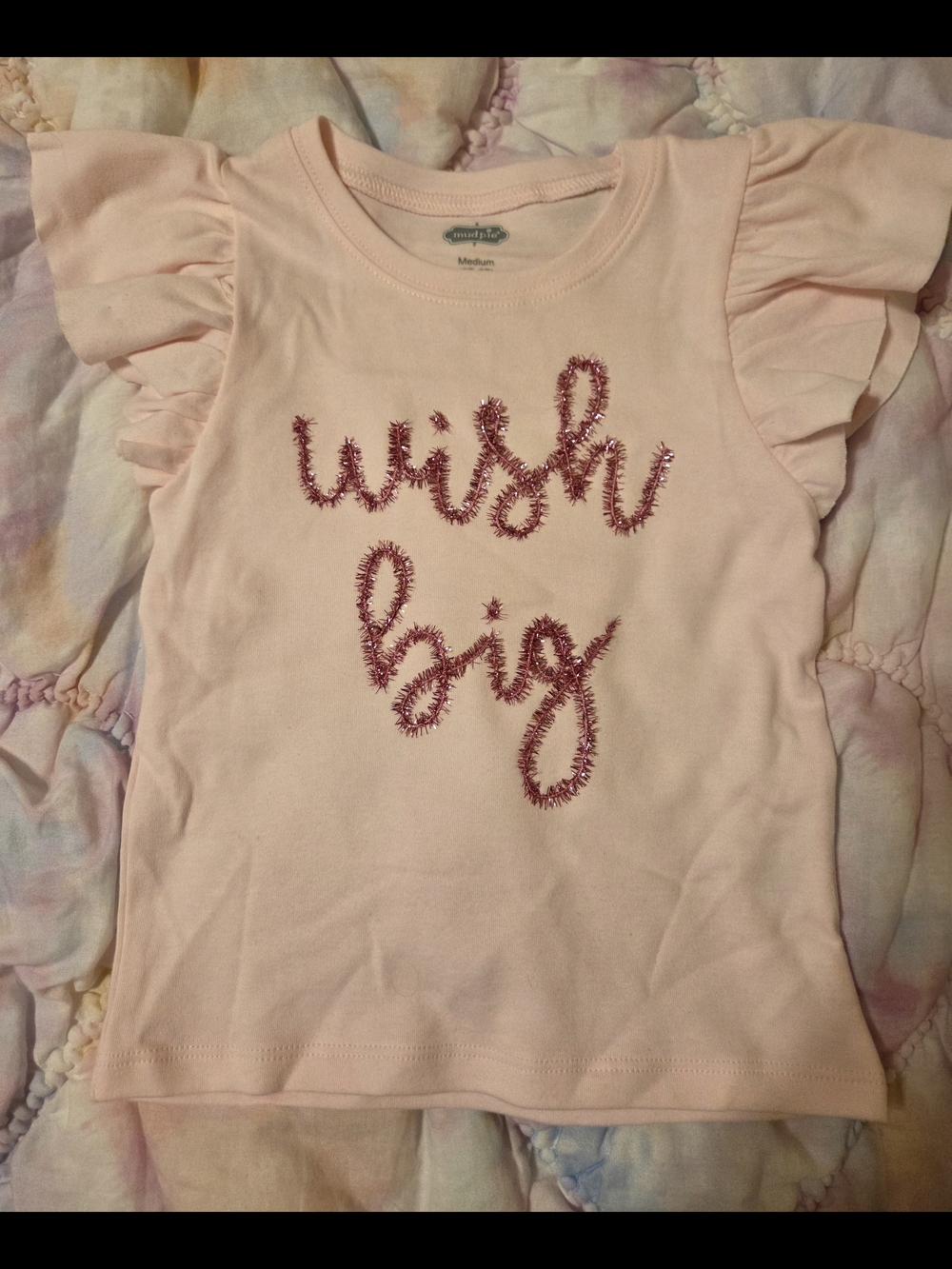 Girls' 2T-3T Pink 'Wish Big' Flutter Sleeve Tee